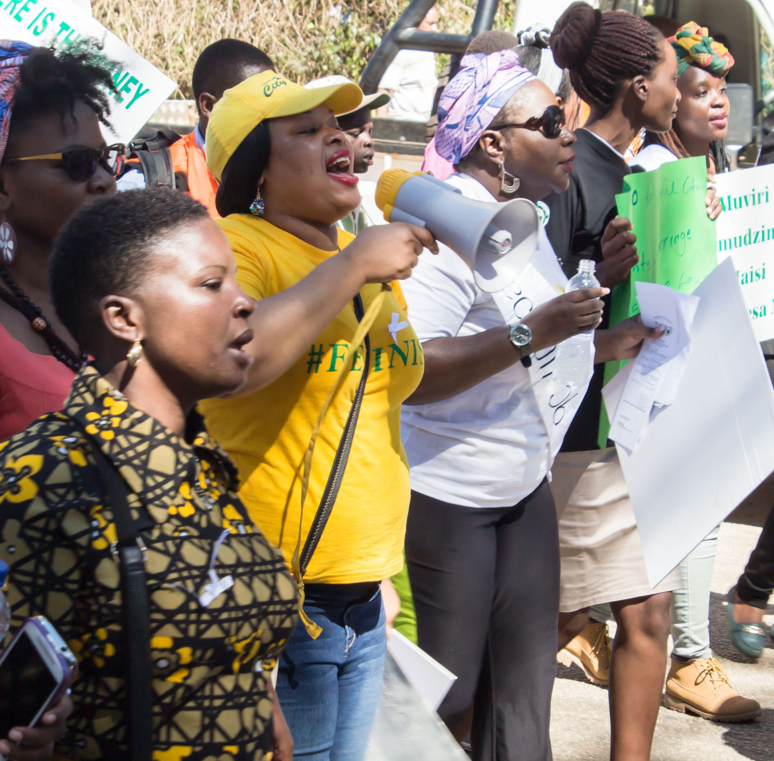Women's rights activists at a protest in Zimbabwe